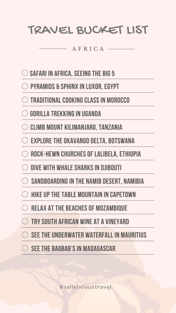 travel bucket list Africa