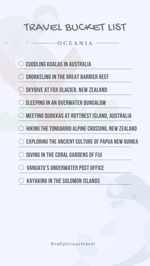 travel bucket list oceania