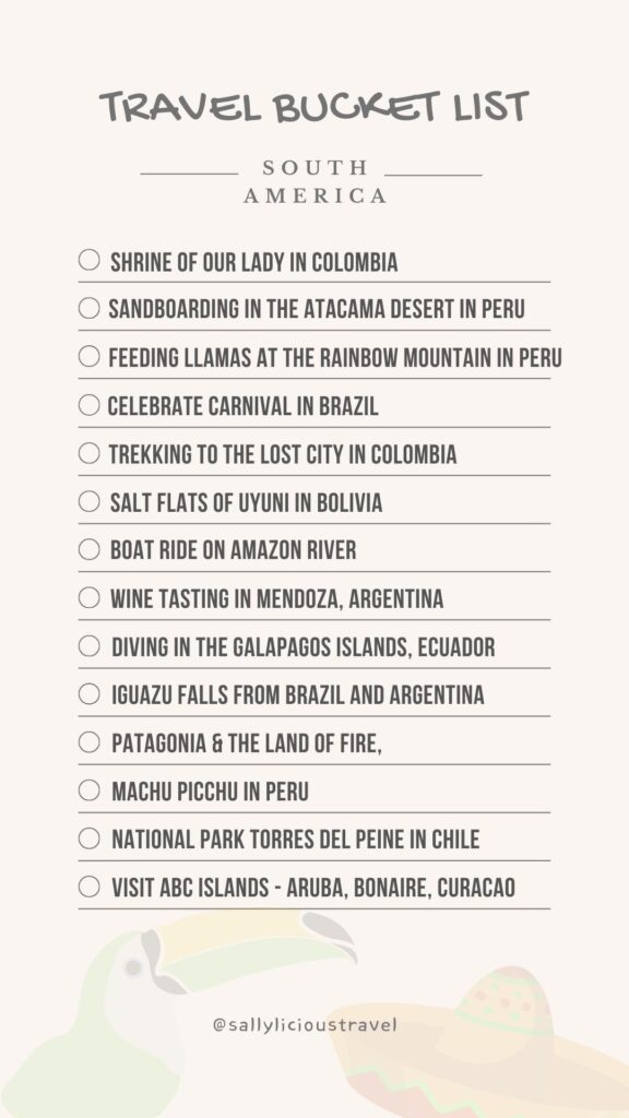 travel bucket list south america